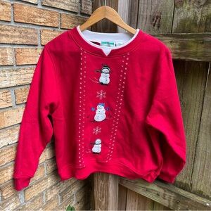 Vintage Red Embroidered Snowman Sweatshirt